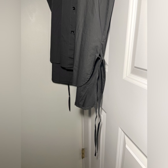 [SOLD] Unique Korean Grey Unbalanced Button Up Shirt with Ribbons - Picture 9 of 10